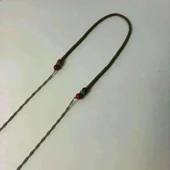 Accessorize Bohemian Golden with Green and Red Accents Long Necklace - Picture 4 of 5